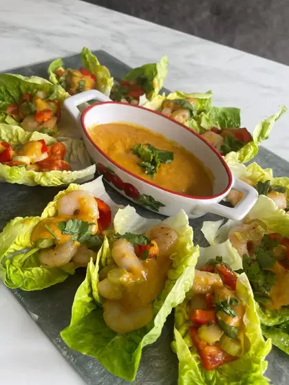 Prawn lettuce cups prepared for catering